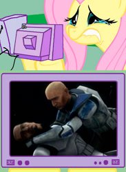 Size: 563x771 | Tagged: safe, fluttershy, pegasus, pony, captain rex, crying, death, exploitable meme, fives, fluttercry, meme, obligatory pony, sad, spoilers for another series, star wars, tv meme