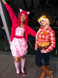 Size: 765x1024 | Tagged: safe, artist:casseminapie, applejack, pinkie pie, human, cosplay, irl, irl human, oz comic con, photo