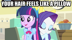 Size: 499x279 | Tagged: safe, derpibooru import, edit, edited screencap, screencap, rarity, twilight sparkle, equestria girls, equestria girls (movie), hug, image macro, pony ears, wondercolt ears