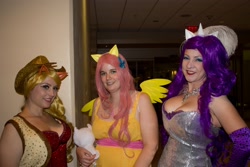 Size: 3872x2581 | Tagged: safe, artist:crimson vision, artist:divine_ambrosia, artist:thepinupcowgirl, applejack, fluttershy, rarity, human, 2012, clothes, cosplay, dragoncon, evening gloves, irl, irl human, photo