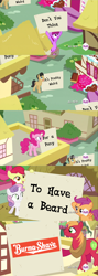 Size: 960x2700 | Tagged: safe, edit, edited screencap, screencap, apple bloom, berry punch, berryshine, big macintosh, pinkie pie, scootaloo, sweetie belle, earth pony, pony, testing testing 1-2-3, burma shave, cutie mark crusaders, male, screencap comic, stallion