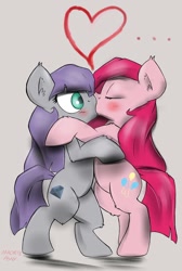 Size: 800x1190 | Tagged: dead source, safe, artist:macheteponies, maud pie, pinkie pie, earth pony, pony, bipedal leaning, ear fluff, female, heart, incest, kissing, lesbian, piecest, pinkamena diane pie, pinkiemaud, shipping, siblings, sisters