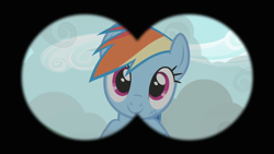 Size: 1920x1080 | Tagged: safe, derpibooru import, screencap, rainbow dash, pegasus, pony, may the best pet win, binoculars, cute, dashabetes, female, looking at you, mare, smiling, solo