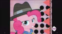 Size: 1253x682 | Tagged: safe, screencap, pinkie pie, earth pony, pony, testing testing 1-2-3, hub logo, meme, rapper pie, solo, youtube caption