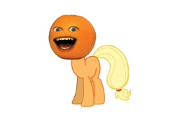 Size: 600x400 | Tagged: safe, edit, applejack, earth pony, pony, annoying orange, orange, simple background, solo