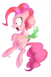 Size: 1024x1536 | Tagged: safe, artist:remsica, gummy, pinkie pie, earth pony, pony, biting, sharp teeth, teeth