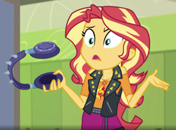 Size: 2059x1521 | Tagged: safe, screencap, sunset shimmer, better together, equestria girls, overpowered (equestria girls), cropped, geode of empathy, headphones, solo