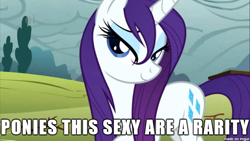 Size: 610x343 | Tagged: safe, rarity, pony, unicorn, bedroom eyes, image macro, meme, pun