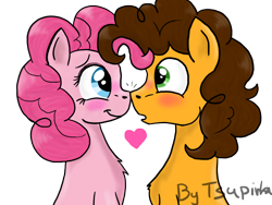 Size: 1200x900 | Tagged: safe, artist:tsupirka, cheese sandwich, pinkie pie, earth pony, pony, :o, blushing, boop, cheesepie, chest fluff, cute, eye contact, female, heart, male, noseboop, open mouth, shipping, smiling, straight