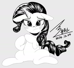 Size: 1500x1398 | Tagged: safe, artist:bluse, rarity, pony, unicorn, gray background, monochrome, simple background, solo