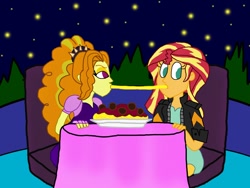 Size: 1032x774 | Tagged: safe, artist:ktd1993, adagio dazzle, sunset shimmer, equestria girls, female, food, lady and the tramp, lesbian, pasta, shipping, spaghetti, sunsagio