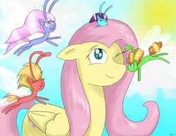 Size: 2475x1913 | Tagged: safe, artist:mlj-lucarias, fluttershy, breezie, pegasus, pony, female, mare, pink mane, yellow coat
