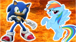 Size: 1920x1080 | Tagged: safe, artist:sonic-dash-dx, derpibooru import, rainbow dash, pegasus, pony, copy and paste, crossover, explosion, fire, sonic the hedgehog, sonic the hedgehog (series)