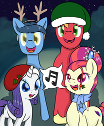 Size: 1250x1500 | Tagged: safe, artist:malwinters, big macintosh, rarity, toe-tapper, torch song, earth pony, pony, unicorn, caroling, male, ponytones, quartet, stallion