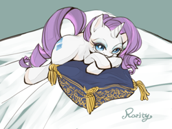 Size: 640x480 | Tagged: safe, artist:wan, rarity, pony, unicorn, bed, pillow, solo