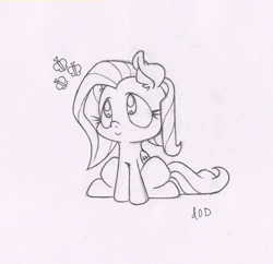 Size: 1035x1000 | Tagged: safe, artist:dfectivedvice, fluttershy, pegasus, pony, grayscale, monochrome, sketch, solo, traditional art