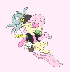 Size: 697x714 | Tagged: safe, artist:metal-kitty, angel bunny, fluttershy, pegasus, pony, crossover, female, jar, jarate, mare, pee in container, sniper, snipershy, solo, team fortress 2, urine