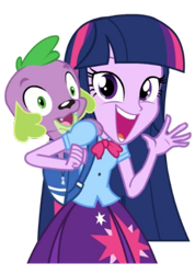 Size: 325x456 | Tagged: safe, derpibooru import, spike, twilight sparkle, equestria girls, dash for the crown, equestria girls prototype, game, simple background, so fucking happy, transparent background, vector