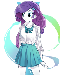 Size: 480x600 | Tagged: safe, artist:pan, rarity, equestria girls, abstract background, bowtie, clothes, female, pixiv, pleated skirt, skirt, solo