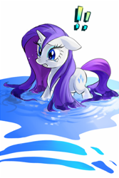 Size: 300x450 | Tagged: safe, artist:pan, rarity, pony, unicorn, exclamation point, pixiv, solo, water, wet, wet mane, wet mane rarity