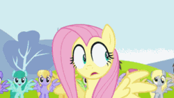 Size: 800x450 | Tagged: safe, screencap, cloud kicker, crescent pony, derpy hooves, dizzy twister, fluttershy, mane moon, merry may, orange swirl, rainbow swoop, rainbowshine, spectrum, spring melody, sprinkle medley, pegasus, pony, hurricane fluttershy, animated, anxiety, creepy, crowd, exit stage left, eyes, female, freakout, hyperventilating, mare, nightmare fuel, panic attack, panting, scared, social anxiety, spinning, watching, you know for kids, 👀