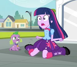 Size: 400x350 | Tagged: safe, derpibooru import, screencap, spike, twilight sparkle, dog, equestria girls, equestria girls (movie), duo, equestria girls prototype, exploitable meme, prototype, spike the dog, twiscream