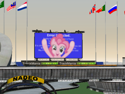 Size: 640x480 | Tagged: safe, pinkie pie, earth pony, pony, billboard, blue screen of death, error message, fourth wall, fourth wall pose, game mod, nadeo, screenshots, trackmania