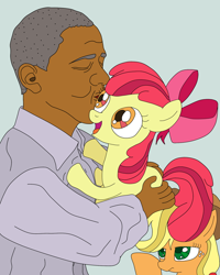 Size: 600x750 | Tagged: safe, artist:lycanianspike, apple bloom, applejack, human, barack obama, holding, kissing, president, united states, wat