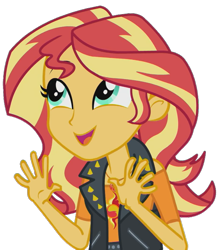 Size: 561x640 | Tagged: safe, artist:fella, sunset shimmer, a fine line, better together, equestria girls, clothes, cute, geode of empathy, leather vest, magical geodes, simple background, solo, transparent background, vest