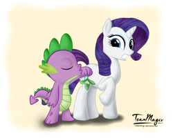 Size: 999x799 | Tagged: safe, artist:teammagix, rarity, spike, dragon, pony, unicorn, awkward, christmas, female, kissy face, male, mistletoe, shipping, sparity, straight