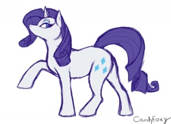 Size: 1280x934 | Tagged: safe, artist:candyfoxy, rarity, pony, unicorn, no mouth, raised hoof, solo