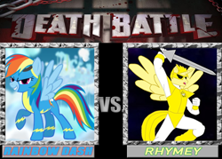 Size: 1008x720 | Tagged: safe, artist:alphamonouryuuken, derpibooru import, rainbow dash, oc, oc:rhymey, pegasus, pony, dakari king mykan, death battle, exploitable meme, fanfic, fanfic art, meme, my little unicorn, story in the source, wonderbolts