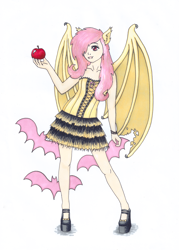 Size: 1680x2351 | Tagged: safe, artist:sewingintherain, fluttershy, human, clothes, flutterbat, humanized, skirt, solo