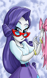 Size: 792x1296 | Tagged: safe, artist:davidsfire, artist:lunchie, rarity, equestria girls, rainbow rocks, credits, glasses, ribbon, solo