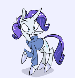 Size: 1200x1250 | Tagged: safe, artist:cassettepunk, rarity, pony, unicorn, alternate hairstyle, clothes, female, hoodie, mare, open mouth, ponytail, solo