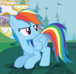 Size: 694x668 | Tagged: safe, derpibooru import, screencap, rainbow dash, pegasus, pony, princess twilight sparkle (episode), cropped, solo