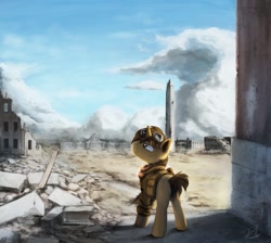 Size: 945x846 | Tagged: safe, artist:anticular, derpibooru import, oc, oc only, pony, unicorn, fallout equestria, bygone civilization, commission, crossover, fallout, solo, washington d.c., washington monument