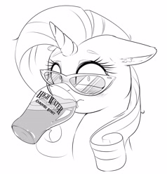 Size: 2787x2925 | Tagged: safe, artist:vicse, rarity, pony, unicorn, beer, drinking, glasses, looking at you, messy mane, monochrome, solo