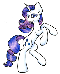 Size: 1024x1265 | Tagged: safe, artist:kotorozec, rarity, pony, unicorn, female, horn, looking at you, mare, purple mane, solo, white coat