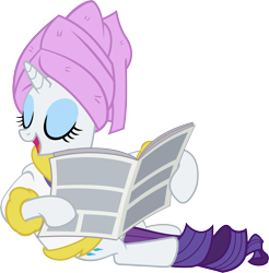 Size: 6000x6095 | Tagged: safe, artist:slb94, rarity, pony, unicorn, absurd resolution, bathrobe, clothes, newspaper, robe, simple background, solo, towel, transparent background, vector