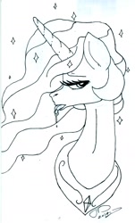 Size: 1174x1938 | Tagged: safe, artist:digitaldomain123, princess celestia, alicorn, pony, doodle, drool, monochrome, solo, traditional art