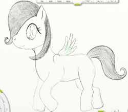 Size: 858x753 | Tagged: safe, artist:leapingriver, fluttershy, pegasus, pony, filly, sketch, solo, wip, younger