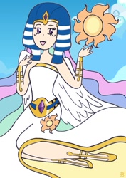 Size: 752x1061 | Tagged: safe, artist:joulie4, princess celestia, human, clothes, dress, egyptian, humanized, ra celestia, solo, sun