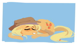 Size: 1174x695 | Tagged: safe, artist:karzahnii, applejack, earth pony, pony, female, mare, sleeping, solo