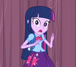 Size: 400x350 | Tagged: safe, derpibooru import, screencap, twilight sparkle, equestria girls, equestria girls (movie), equestria girls prototype, prototype, shocked, solo