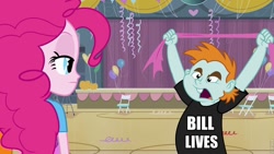 Size: 960x540 | Tagged: safe, pinkie pie, snips, equestria girls, balloon, bill the cat, bloom county, meme, snips shirt