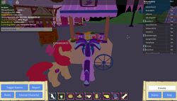 Size: 1280x737 | Tagged: safe, apple bloom, starlight glimmer, pony, unicorn, bow, censored vulgarity, female, filly, filly starlight glimmer, game screencap, ponytail, roblox, roleplay is magic, video game, younger