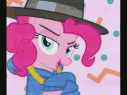 Size: 960x720 | Tagged: safe, screencap, pinkie pie, pony, testing testing 1-2-3, 4:3, 80s, alarm clock, animated, bipedal, bling, clothes, dancing, hip hop, hoodie, music video, pose, rap, rapper pie, sneakers, solo, sweatpants, symbol, wonderbolts logo