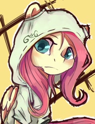Size: 1280x1676 | Tagged: safe, artist:facerenon, fluttershy, pegasus, pony, clothes, hoodie, looking at you, sketch, solo