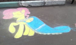 Size: 2592x1552 | Tagged: safe, artist:krlmisha, fluttershy, pegasus, pony, chalk, female, mare, solo